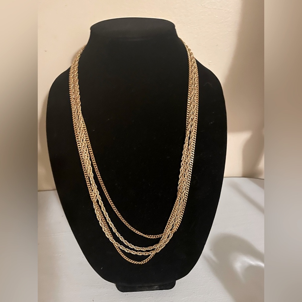 Monet Necklace gold tone, link chains twisted rope, open link, chain link 54”